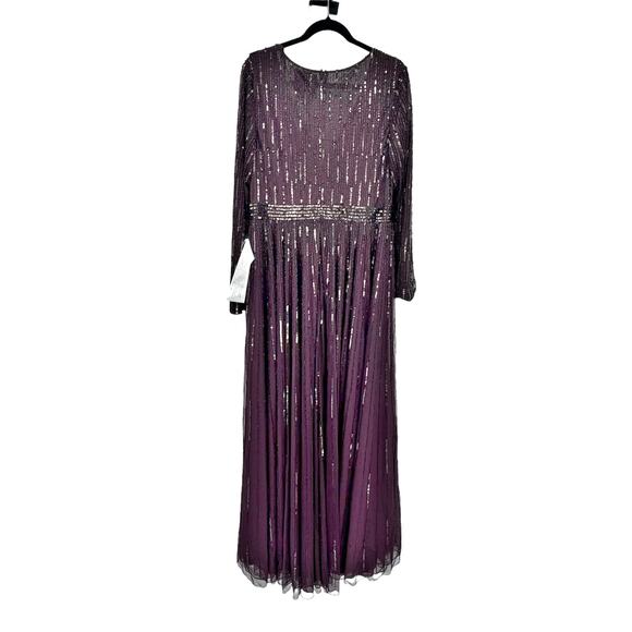 Mac Duggal 4977 Sequined & Bead Plunging V-Neck Mulberry Gown SZ 14 NWT - Picture 9 of 12
